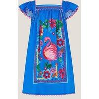 Monsoon Girls Flamingo Border Dress - Blue
