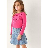 Monsoon Girls Denim Embroidered Godet Skirt - Blue