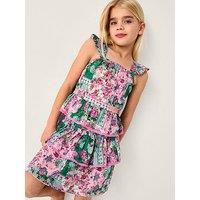 Monsoon Girls Patchwork Floral Skirt Set - Green