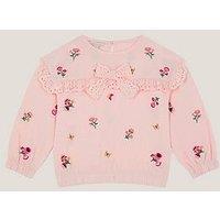 Monsoon Girls Broiderie Bow Sweat Top - Pink