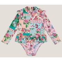 Monsoon Baby Girls Patchwork Upf One Piece Swimsuit- Green