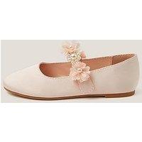 Monsoon Girls Pearly Pom Flower Ballerina Shoes - Pink