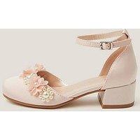 Monsoon Girls Pearly Pom Flower Heeled Shoes - Pink