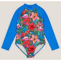 Monsoon Girls Tropical Flamingo One Piece Upf Swimsuit - Blue