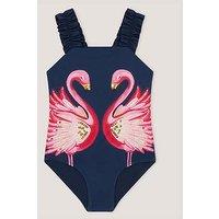 Monsoon Girls Flamingo Swimsuit - Navy
