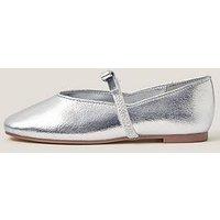 Monsoon Girls Metallic Patent Bow Flat Shoes - Silver