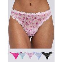 Boux Avenue Pack Of 5 Brooke High Leg Thong - Pink/Black/Ivory/Powder Blue/Ice Blue