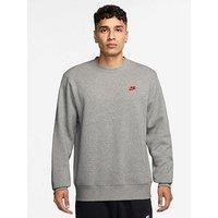 Nike Mens Club Fleece Crew Sweatshirt - Grey