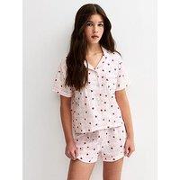 New Look 915 Girls Heart Print Shirt And Shorts Pyjama Set - Light Pink