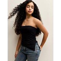 New Look 915 Girls Asymmetric Ruched Side Bandeau Top - Black