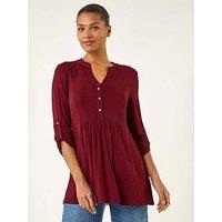 Roman Button Detail Tunic Top - Red