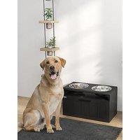 Pawhut Raised Dog Bowl, Elevated Dog Bowls With Slow Feeder Mat, Black