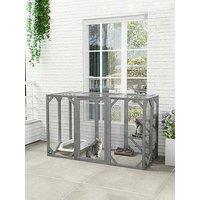 Pawhut 71"Wooden Cat House With 3 Platforms, Large Door For Multiple Cats