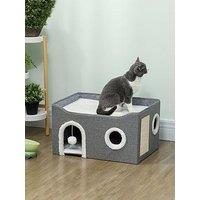 Pawhut Cat Cave With Fluffy Ball And Scratch Pad For Indoor Pets