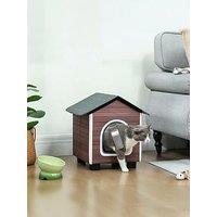 Pawhut Outdoor Cat House With Elevated Base, Cushion, Red-Brown