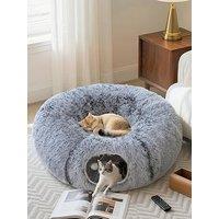 Pawhut Donut Play Tunnel Bed With Washable Cushion And Toy Ball, Light Grey