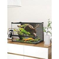 Pawhut 48L Glass Terrarium, Reptile Vivarium With Stone Background, Black