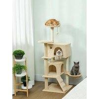 Pawhut 140Cm Cat Tree Tower With Sisal Scratching Posts, Condos, Beige