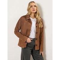 Long Tall Sally Tall Suedette Trucker Jacket - Brown