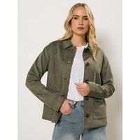 Long Tall Sally Tall Suedette Trucker Jacket - Khaki Green