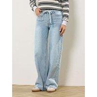 Long Tall Sally Light Wash Tie Waist Baggy Jean 36" - Blue