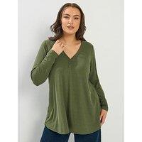 Yours Curve Henley Rib Swing Top
