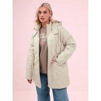Yours Curve Lightweight Diamond Quilted Jacket - Cream