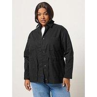 Yours Curve Carpenter Cord Collar Jacket - Black