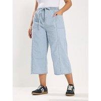 Yours Curve Tie Waist Cropped Trouser - Blue