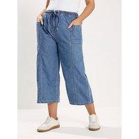 Yours Curve Tie Waist Cropped Trouser - Blue