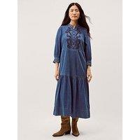 Monsoon Melissa Embroidered Midi Dress - Blue