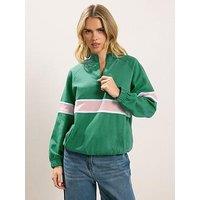 Pixiegirl Petite Retro Stripe Quarter Zip Sweat Top - Green