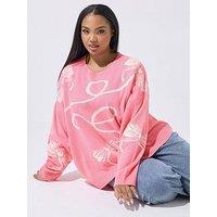 Yours Curve Bow Jumper - Pink