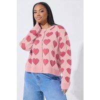 Yours Curve Heart Knitted Cardigan - Pink