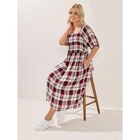 Yours Curve Shirred Square Neck Check Dress