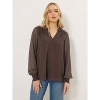 Long Tall Sally Tall Dobby Spot Shirred Cuff Top - Brown