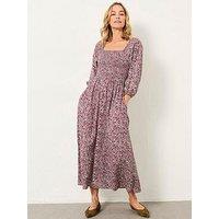 Fatface Adele 2 Tone Floral Regular Midi Dress - Plum Purple