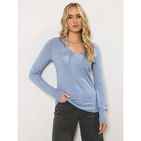 Long Tall Sally Fine Gauge V Neck Jumper - Blue