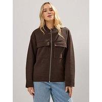 Long Tall Sally Tall Cosy Brushed Bomber Jacket - Brown