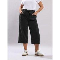 Yours Curve Tie Waist Crop Trouser - Black