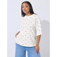 Yours Curve Heart Print Boxy T-Shirt - White