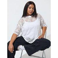Yours Curve All Over Lace T-Shirt - White