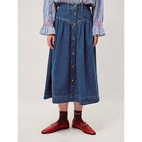 Monsoon Tamsin Button Denim Midi Skirt - Blue