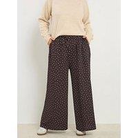 Yours Curve Crinkle Wide Leg Spot Trousers - Brown