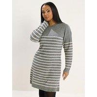 Yours Curve Stripe Jumper Dress - Grey