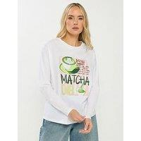 Long Tall Sally Tall Matcha Oversized Printed T-Shirt - White