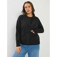 Yours Curve Button Through Bomber Cardigan - Black