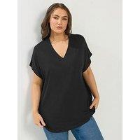 Yours Curve V Neck Grown On Sleeve T-Shirt - Black