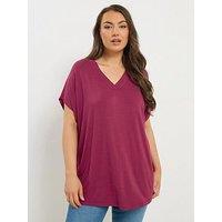 Yours Curve V Neck Grown On Sleeve T-Shirt - Pink