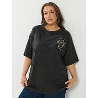 Yours Curve Acidwash Placement T-Shirt - Black
